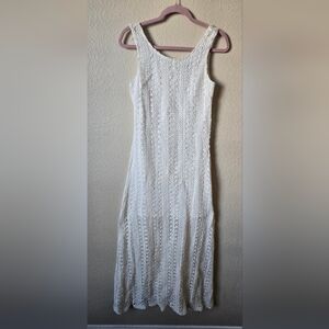 Quinn White Crochet Lace Midi Dress M Boho Bridal Beach Wedding